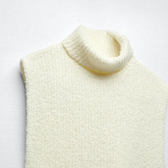 Zara Women's Chunky Knit Chenille Turtleneck Vest Cream - Picture 3 of 6
